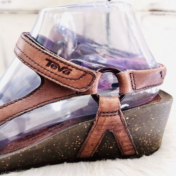 Teva Cabrillo Brown Leather Strappy Wedge Sandals Comfort - Size 8 - Picture 3 of 8